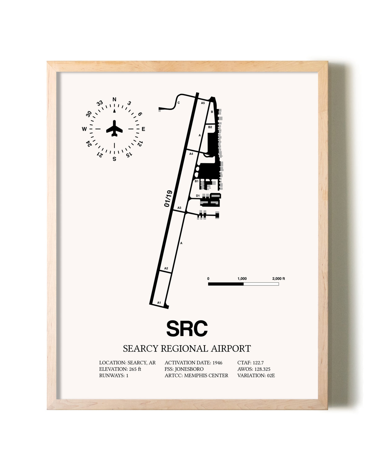 Searcy Regional Airport framed wall art in white frame