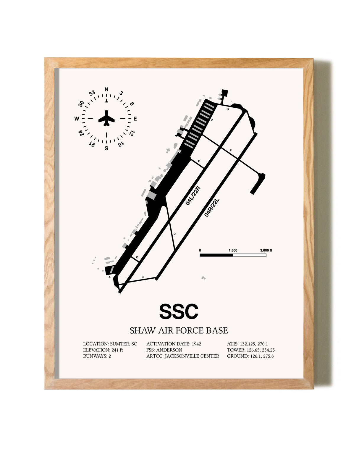 Shaw Air Force Base framed print in natural wood frame