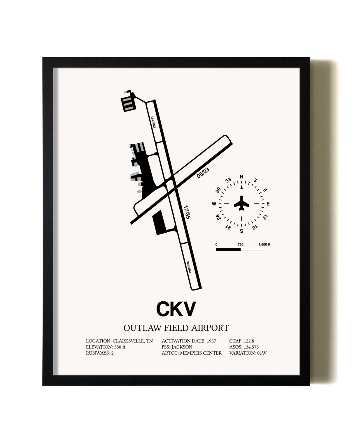 Framed Outlaw Field Airport wall art poster in black frame