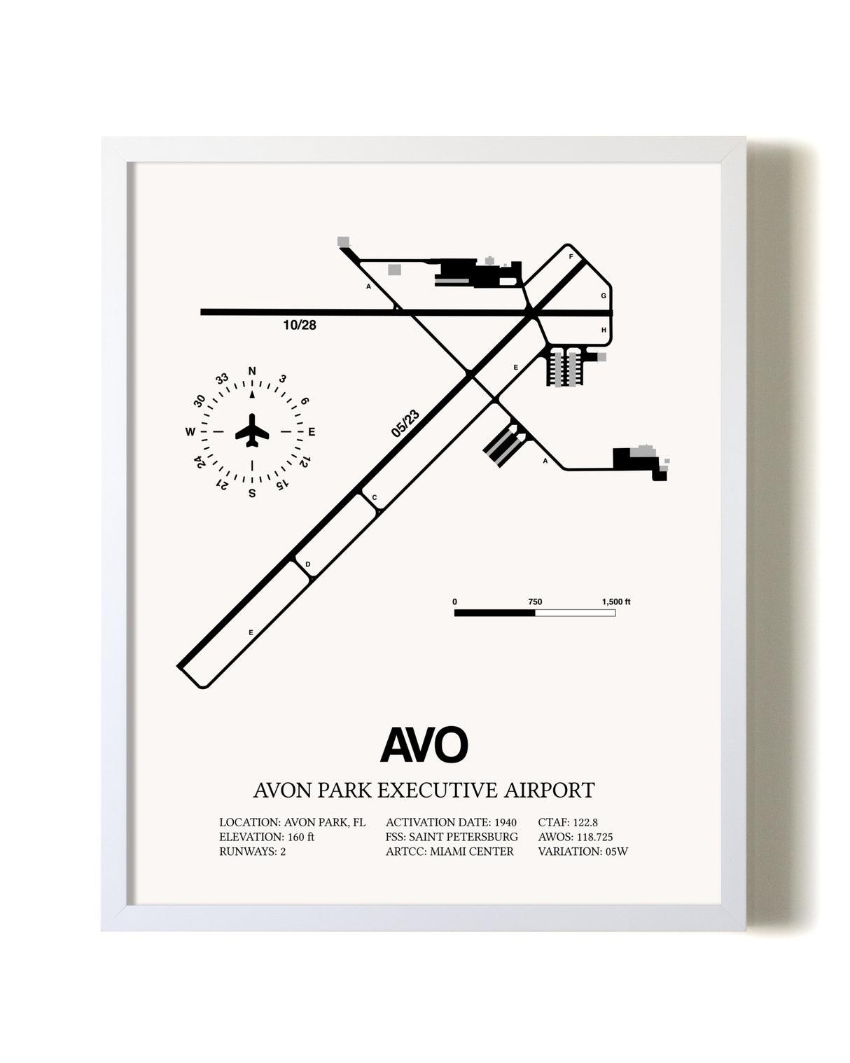 Avon Park Executive Airport airport map poster in oak frame