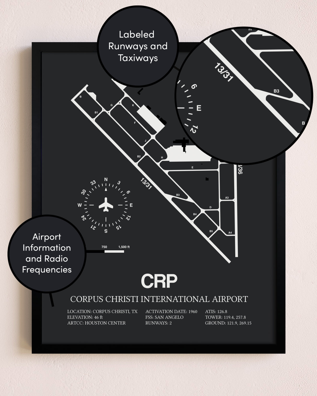 Corpus Christi International Airport poster size comparison chart