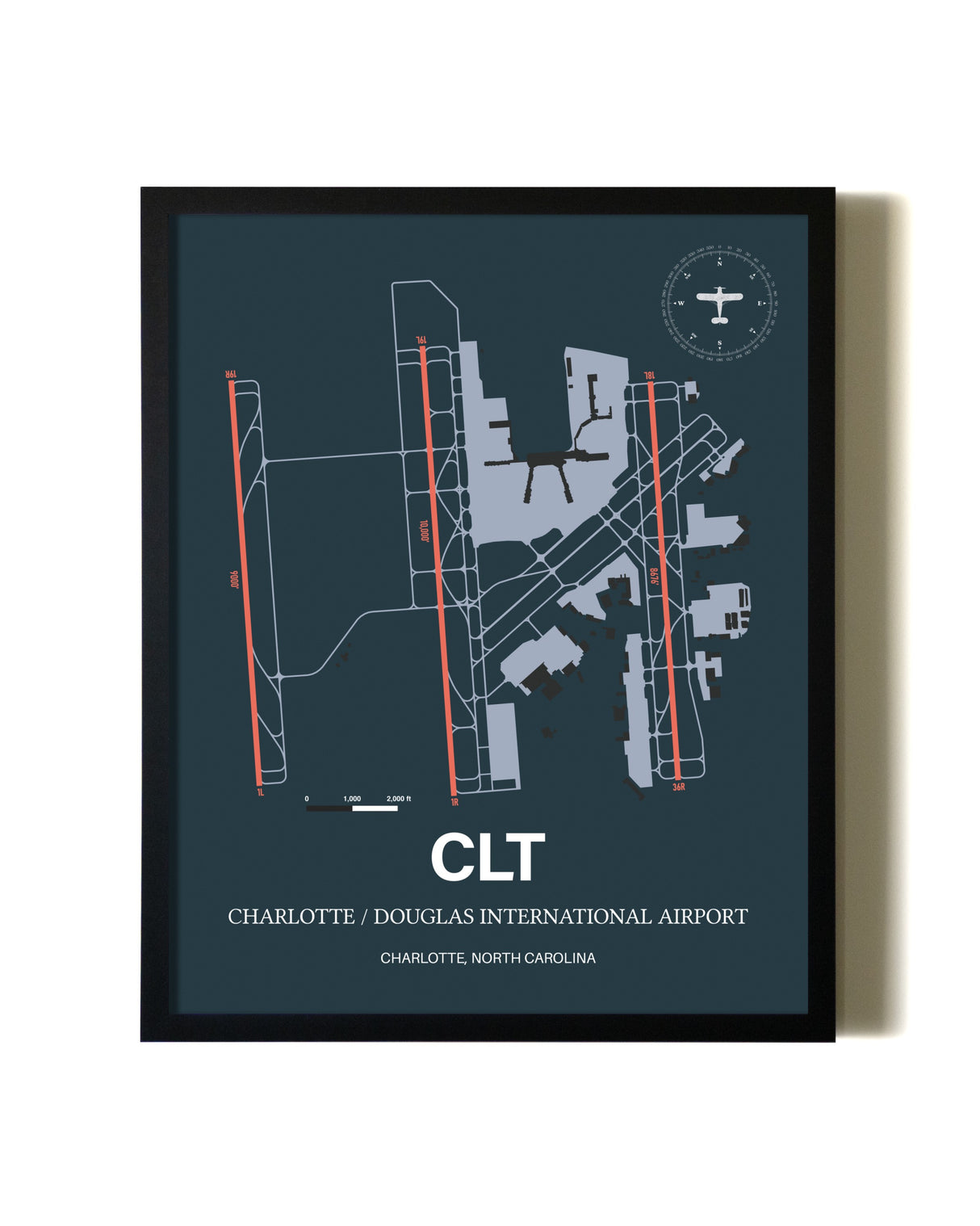 Slate Framed Charlotte / Douglas International Airport wall art poster in black frame