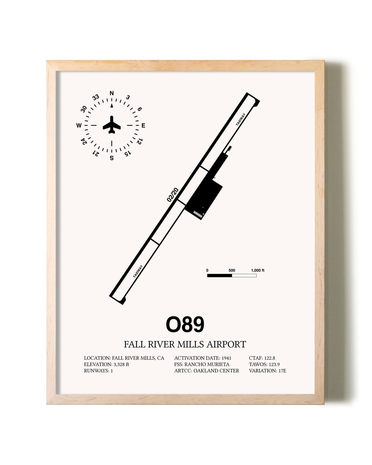 Fall River Mills Airport framed wall art in white frame