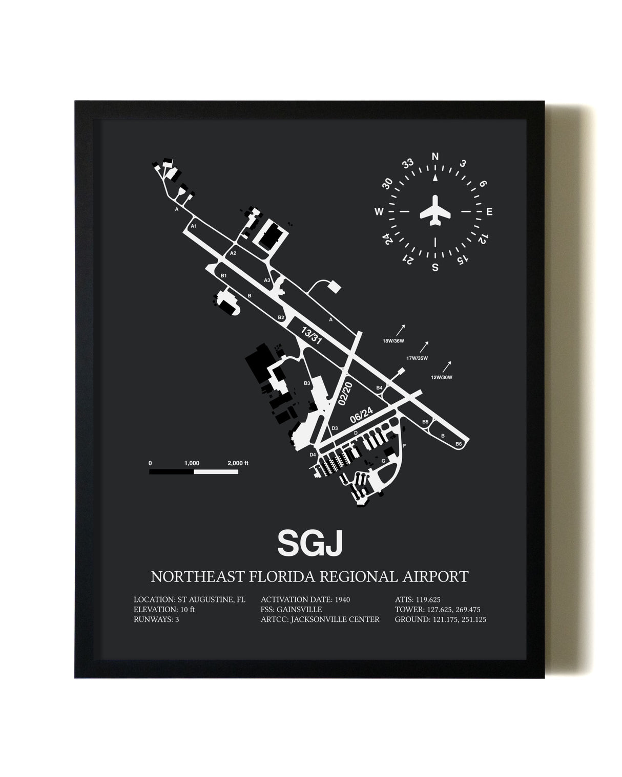 Unframed Northeast Florida Regional Airport map print poster