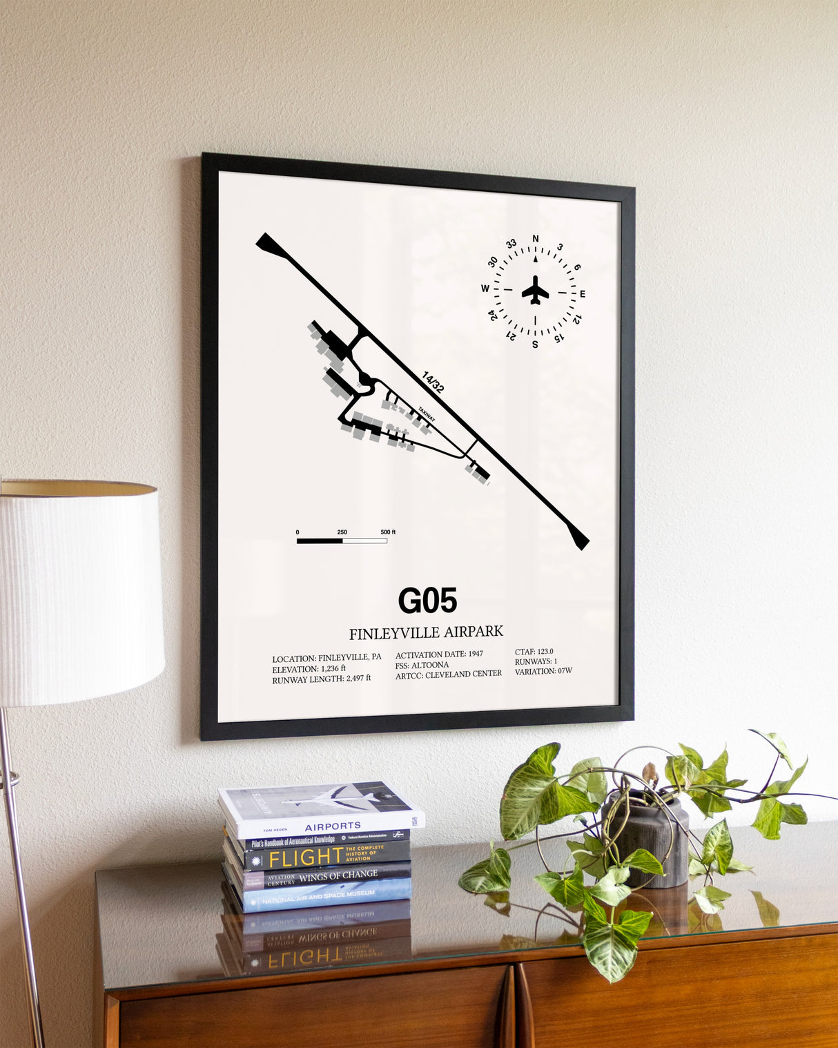 Finleyville Airpark aviation wall décor in black wood frame