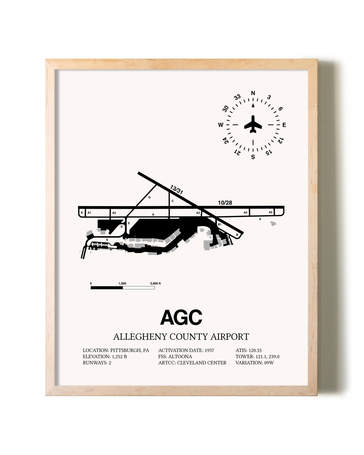 Allegheny County Airport framed wall art in white frame