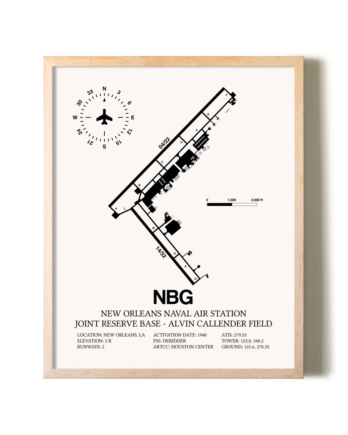 New Orleans Naval Air Station Joint Reserve Base-Alvin Callender Field framed wall art in white frame