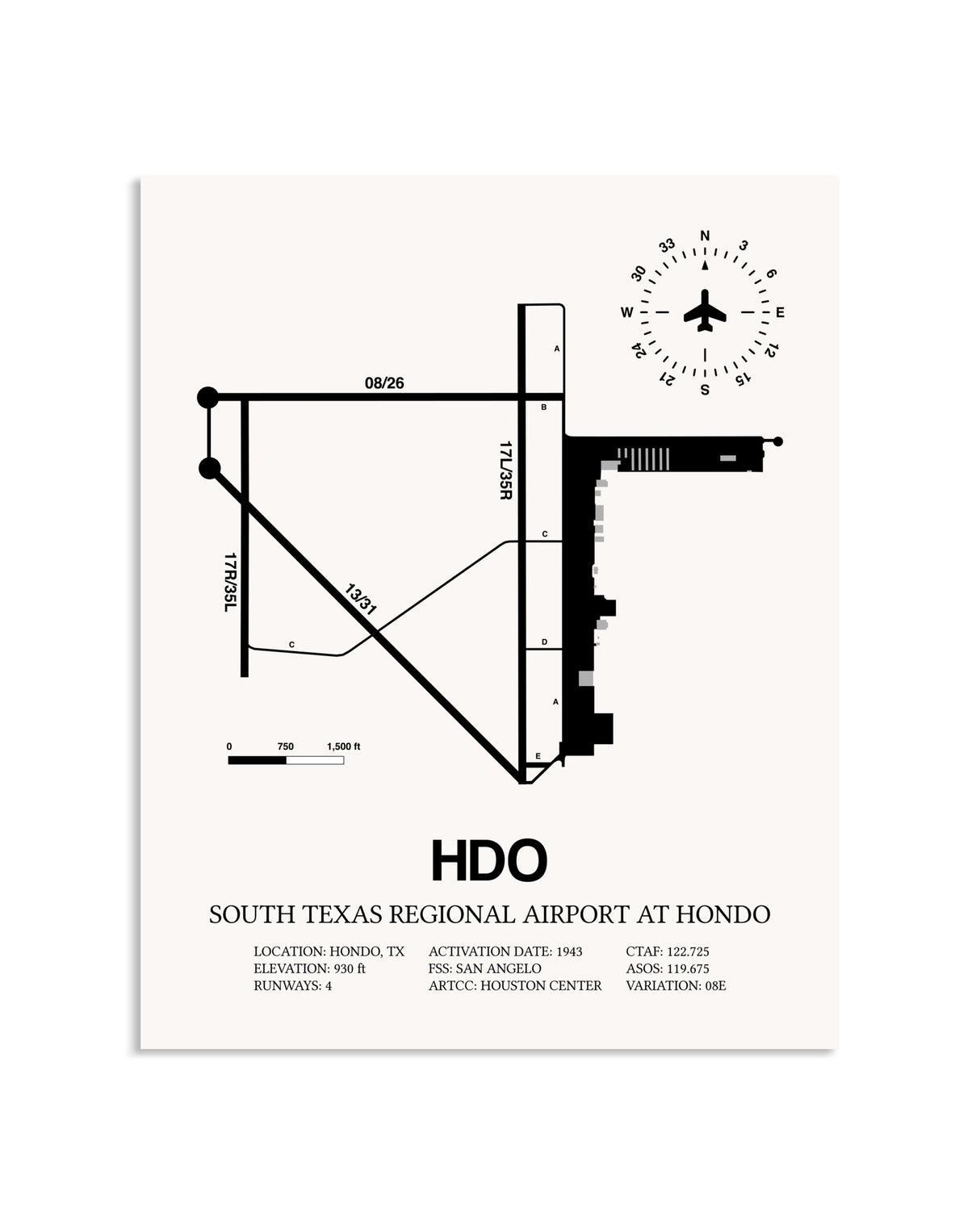 Gray South Texas Regional Airport At Hondo framed poster displayed in an airplane hangar