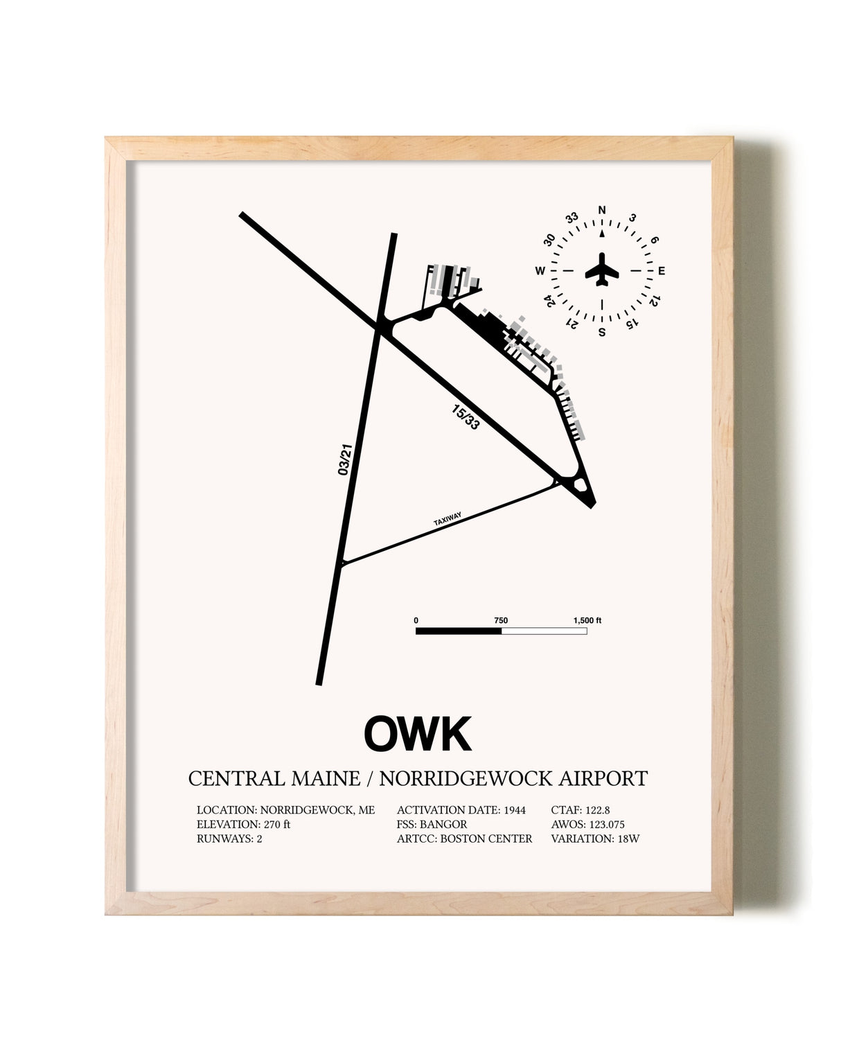 Central Maine / Norridgewock Airport framed wall art in white frame