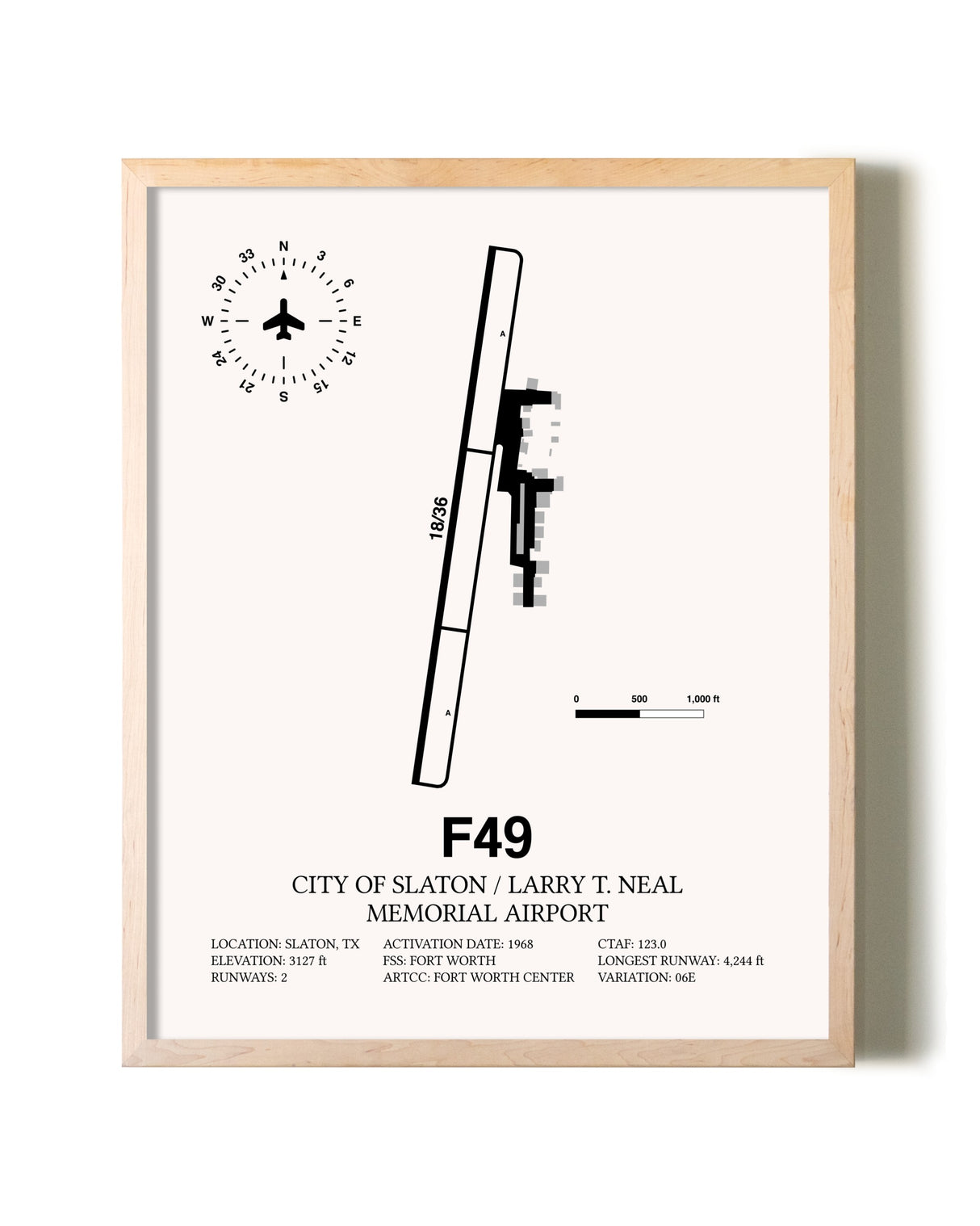 City Of Slaton / Larry T. Neal Memorial Airport framed wall art in white frame