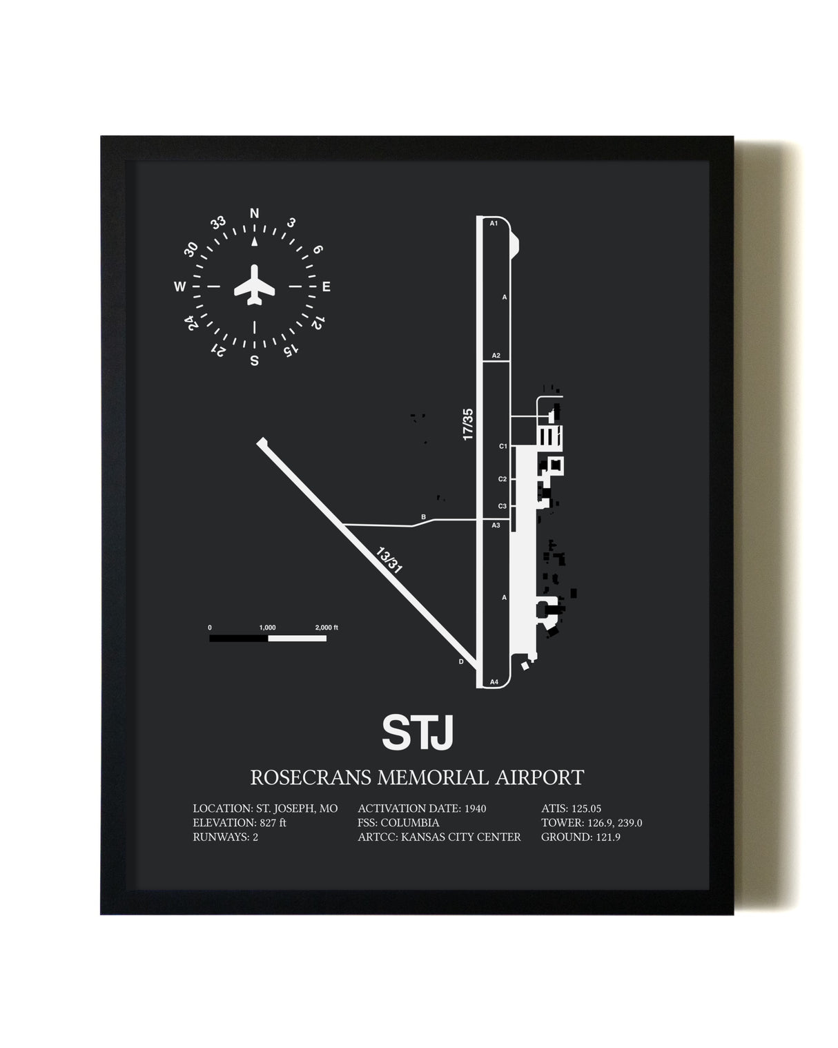 Unframed Rosecrans Memorial Airport map print poster