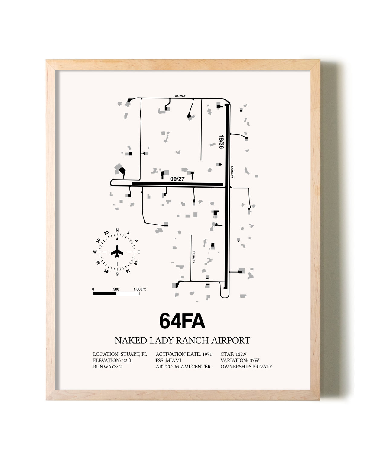 Naked Lady Ranch Airport framed wall art in white frame