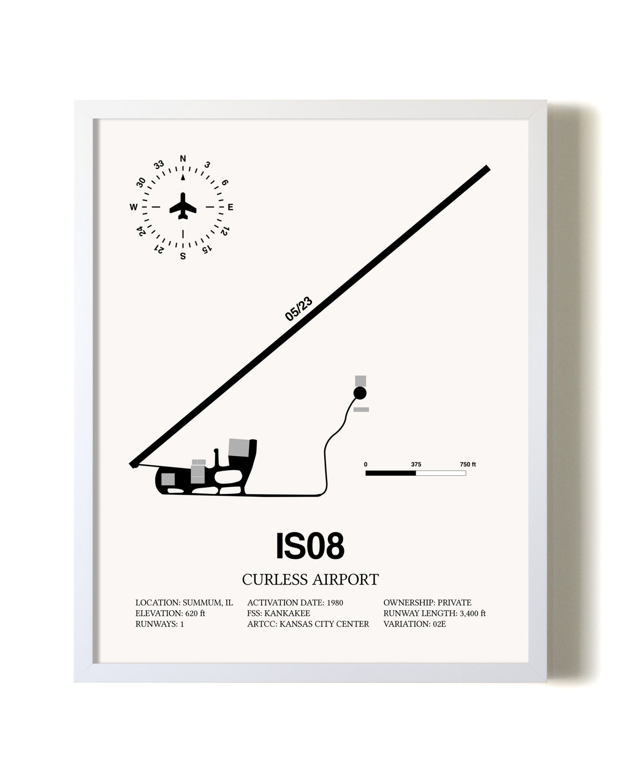 Curless Airport airport map poster in oak frame