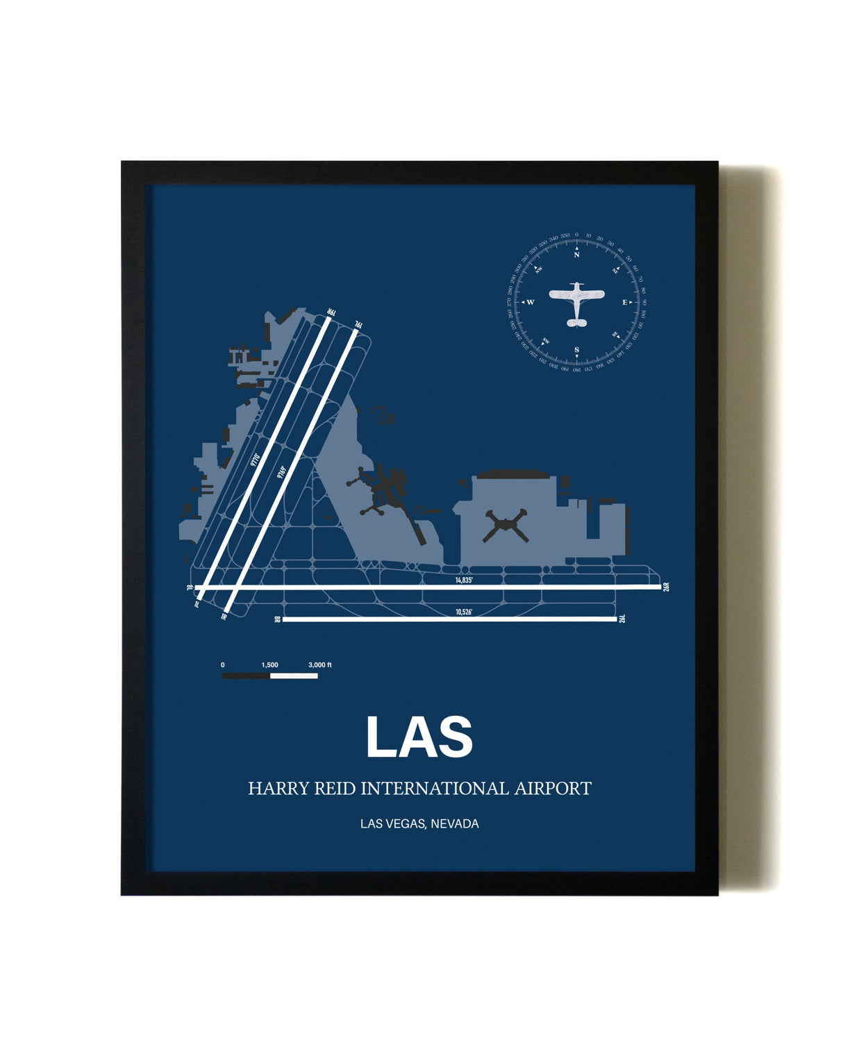 Aviation Blue Framed Harry Reid International Airport layout wall art poster