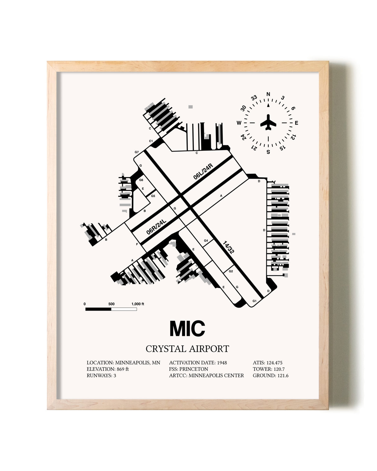 Crystal Airport framed wall art in white frame