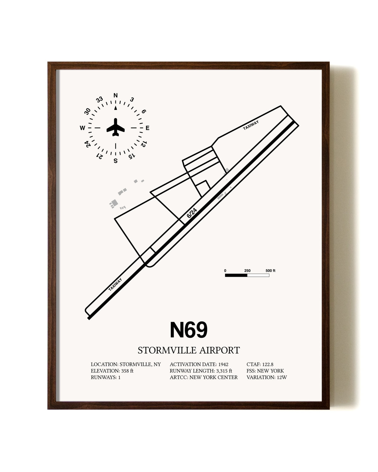 Stormville Airport aviation print in walnut frame