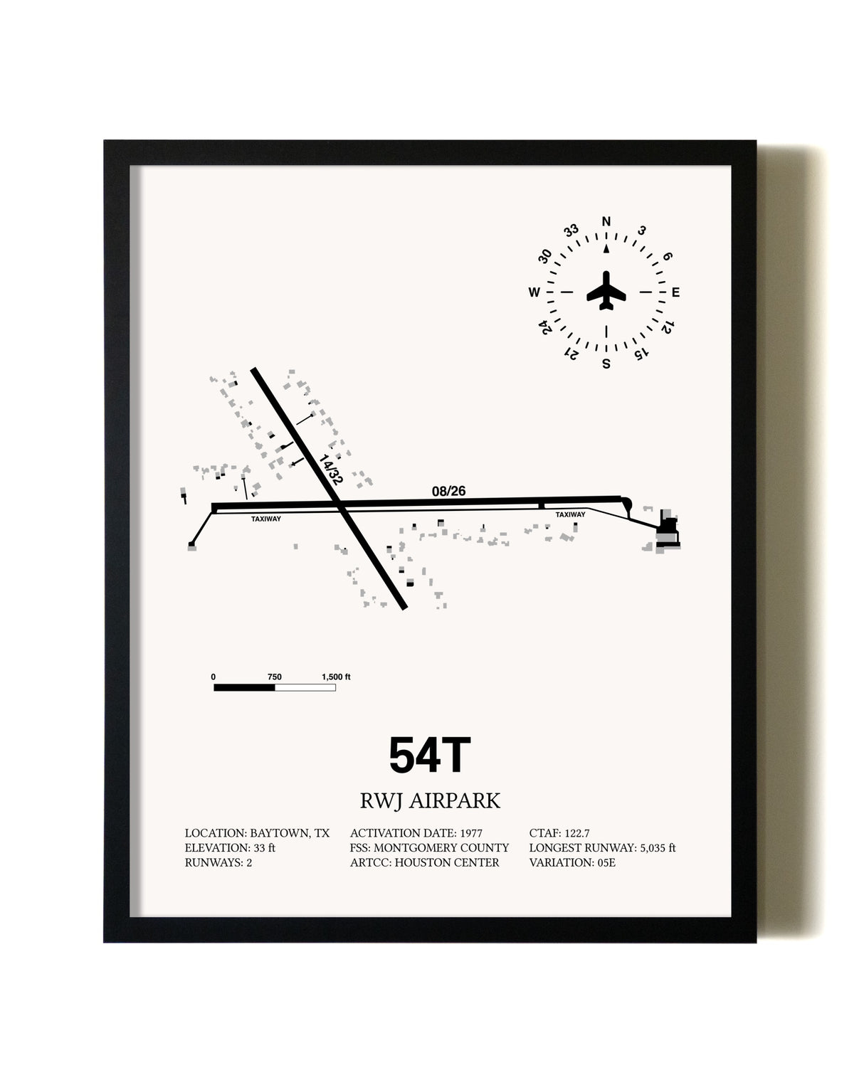 Framed RWJ Airpark wall art poster in black frame