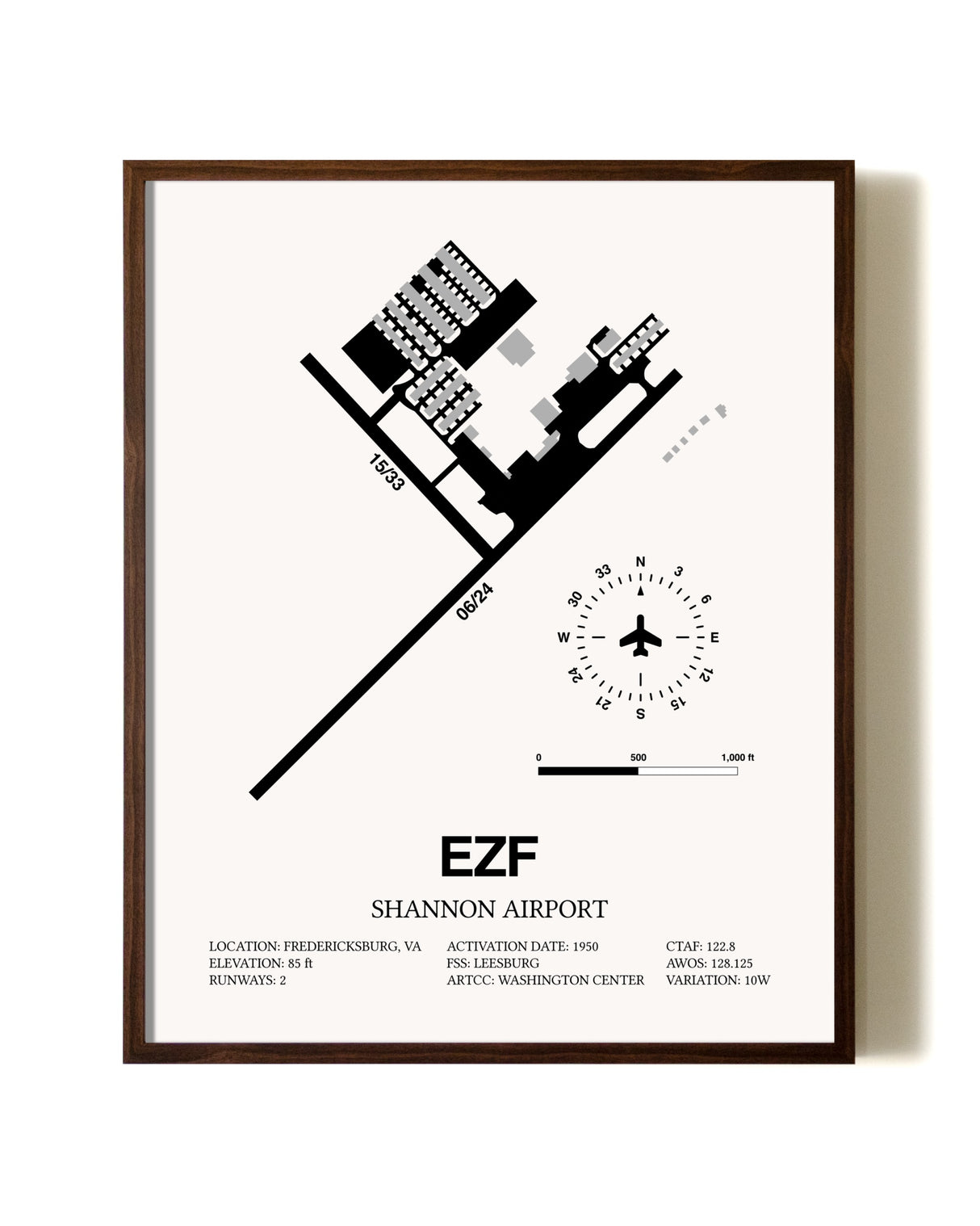 Shannon Airport aviation print in walnut frame