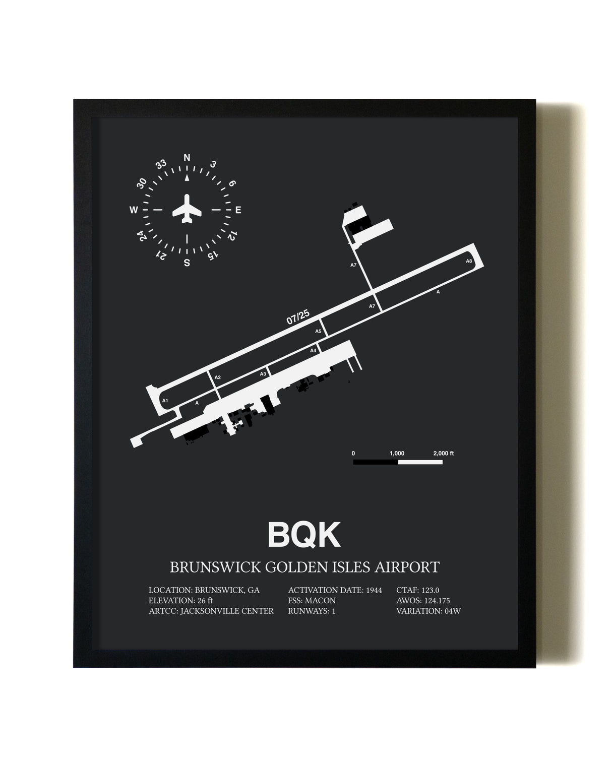 Unframed Brunswick Golden Isles Airport map print poster