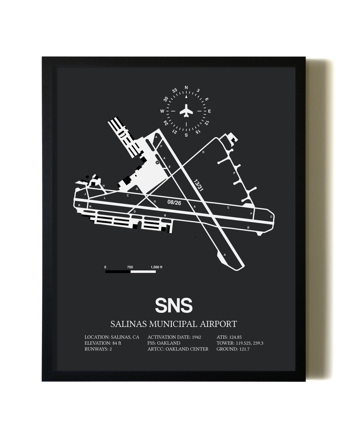 Unframed Salinas Municipal Airport map print poster