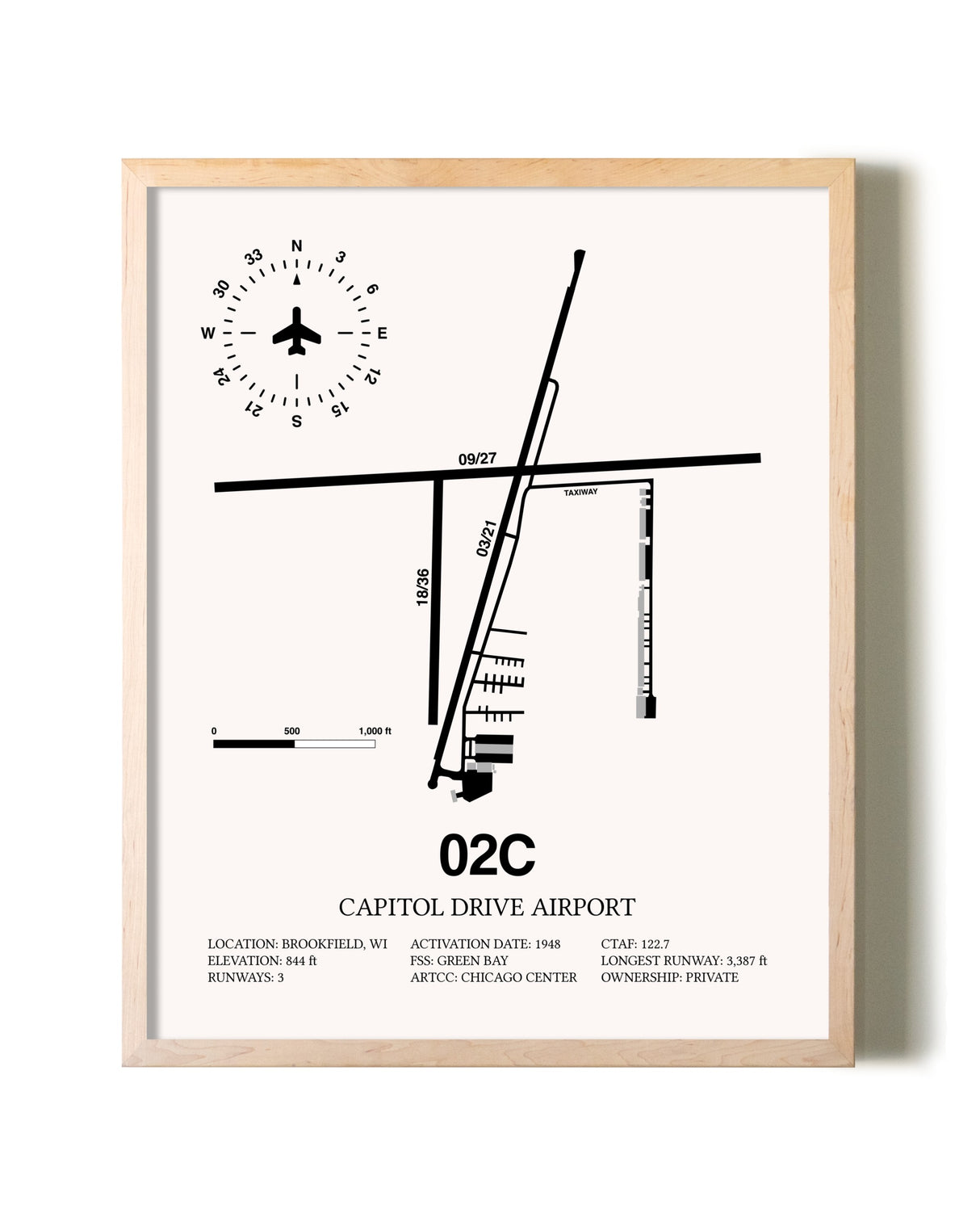 Capitol Drive Airport framed wall art in white frame