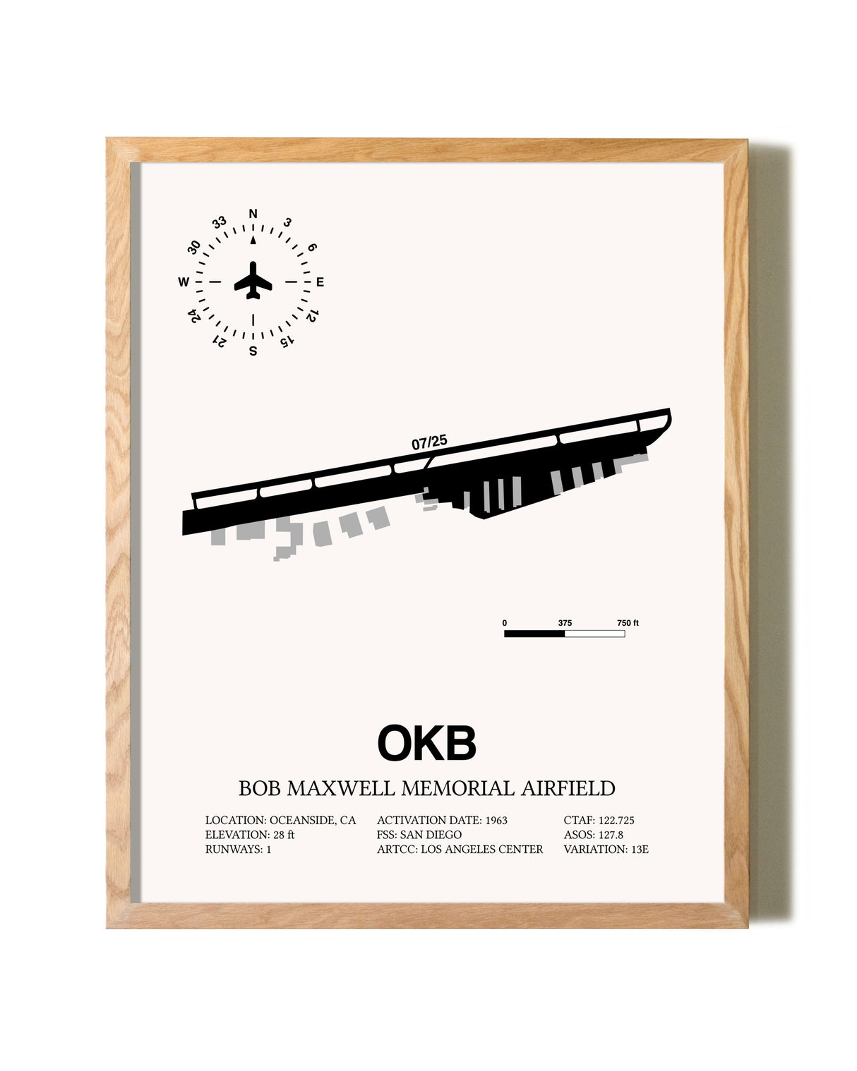 Bob Maxwell Memorial Airfield framed print in natural wood frame