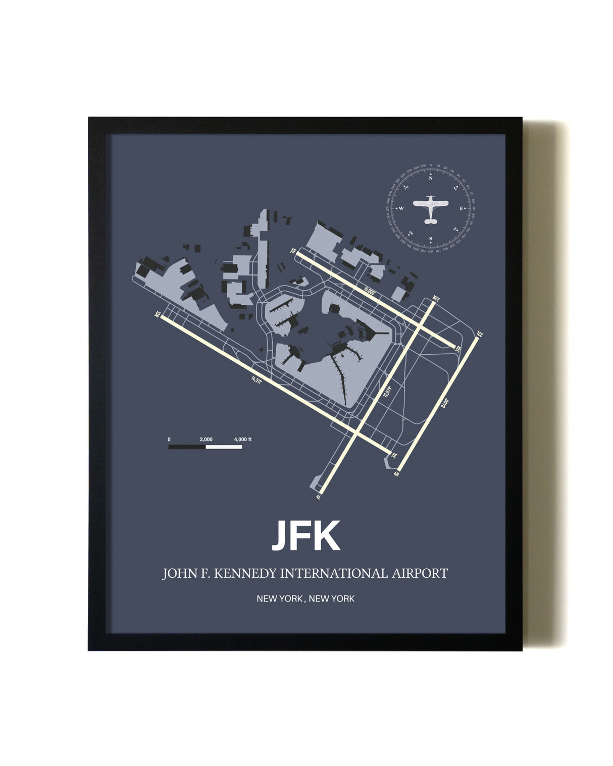 Blue and Cream Framed John F. Kennedy International Airport layout wall art poster