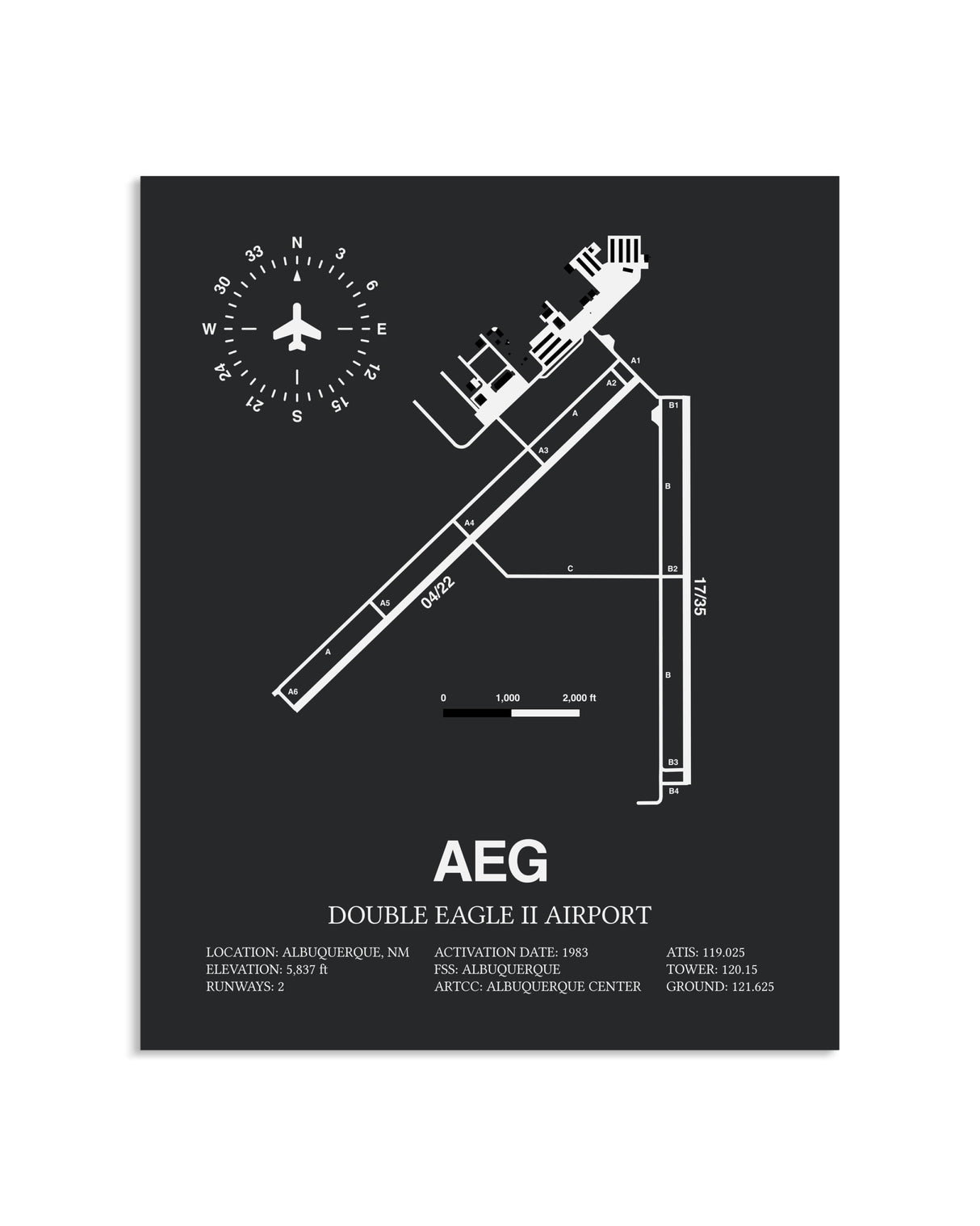 Gray Framed Double Eagle II Airport layout wall art poster
