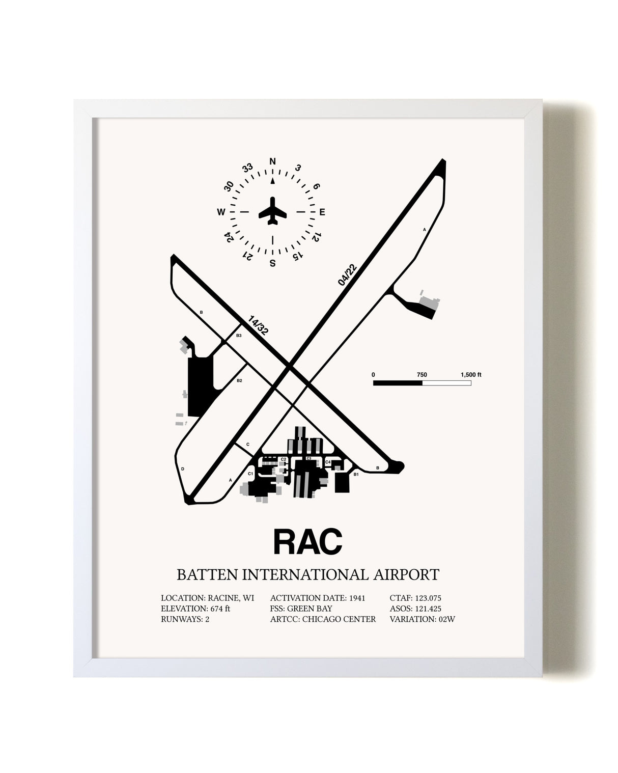 Batten International Airport airport map poster in oak frame