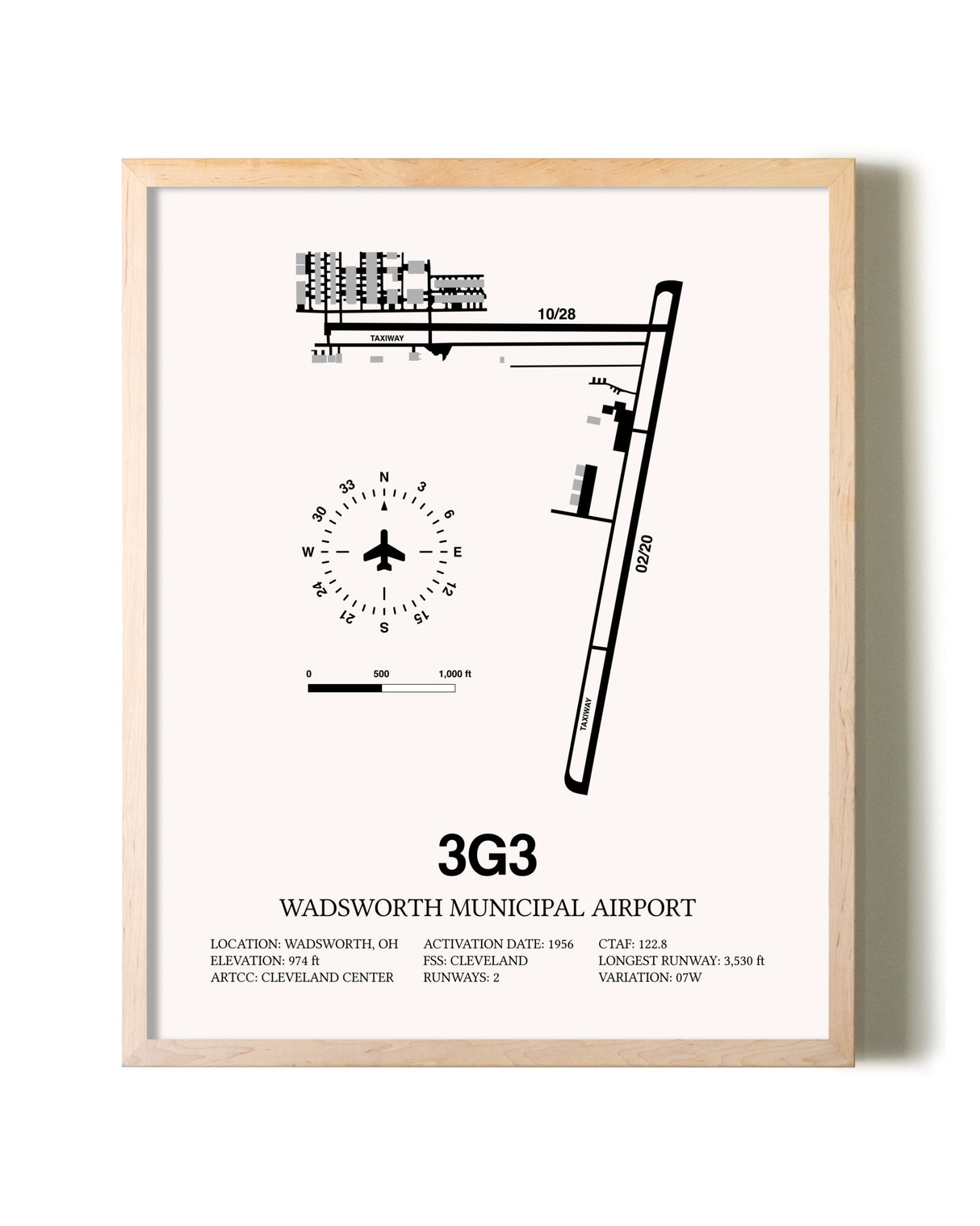 Wadsworth Municipal Airport framed wall art in white frame