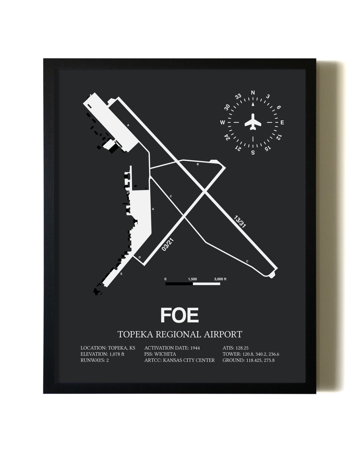Unframed Topeka Regional Airport map print poster