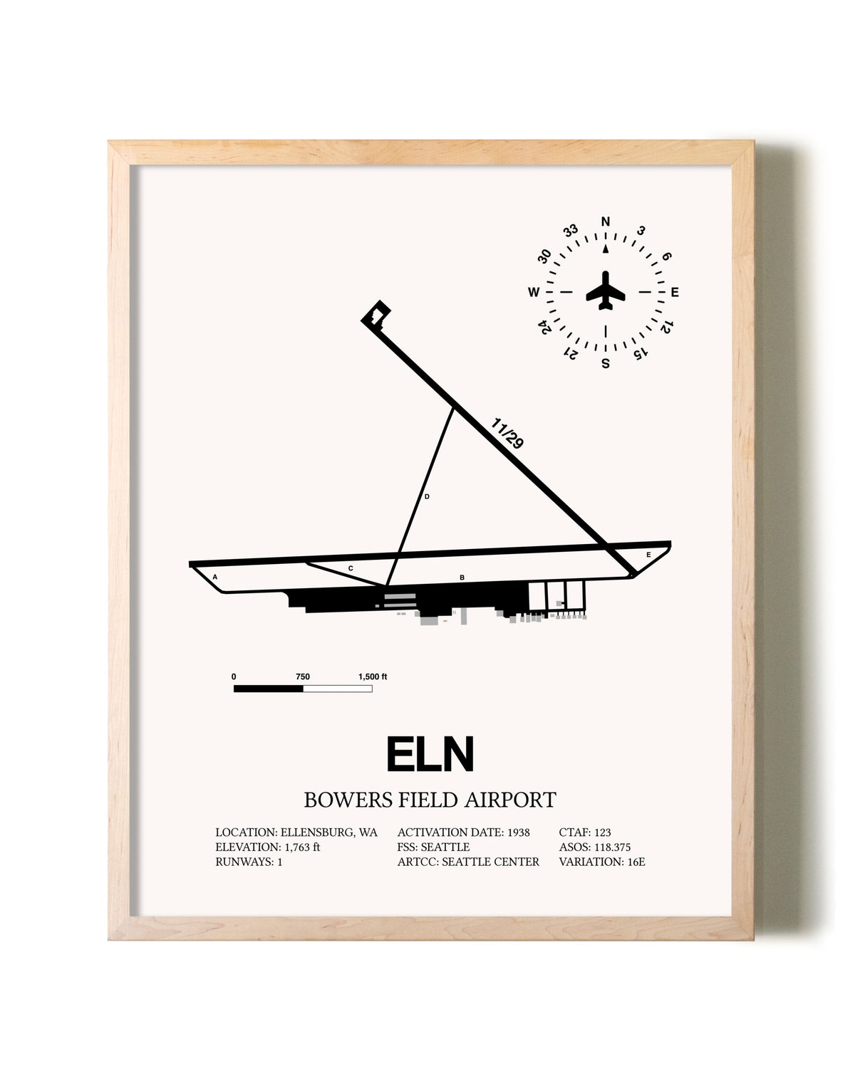 Bowers Field Airport framed wall art in white frame