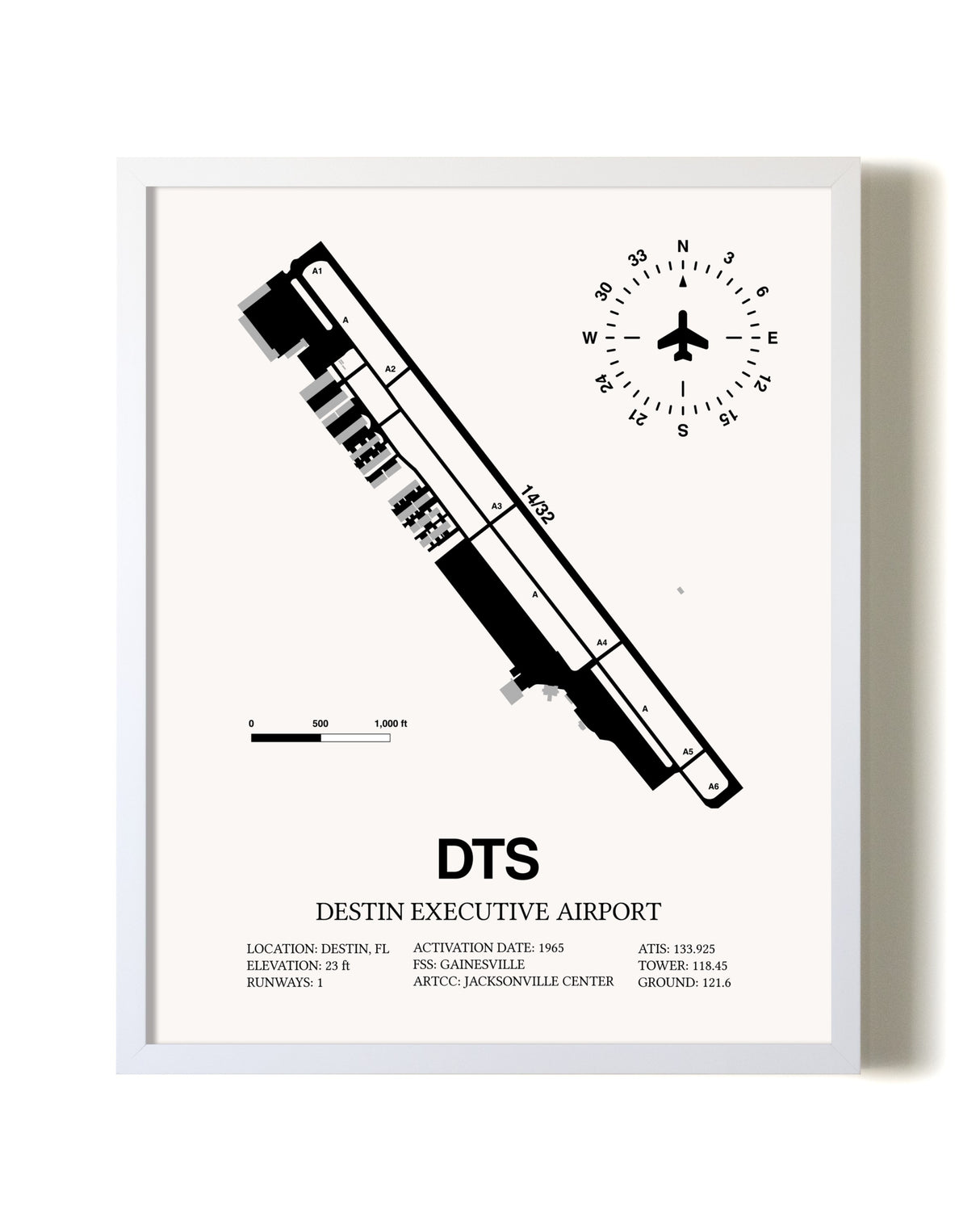 Destin Executive Airport airport map poster in oak frame