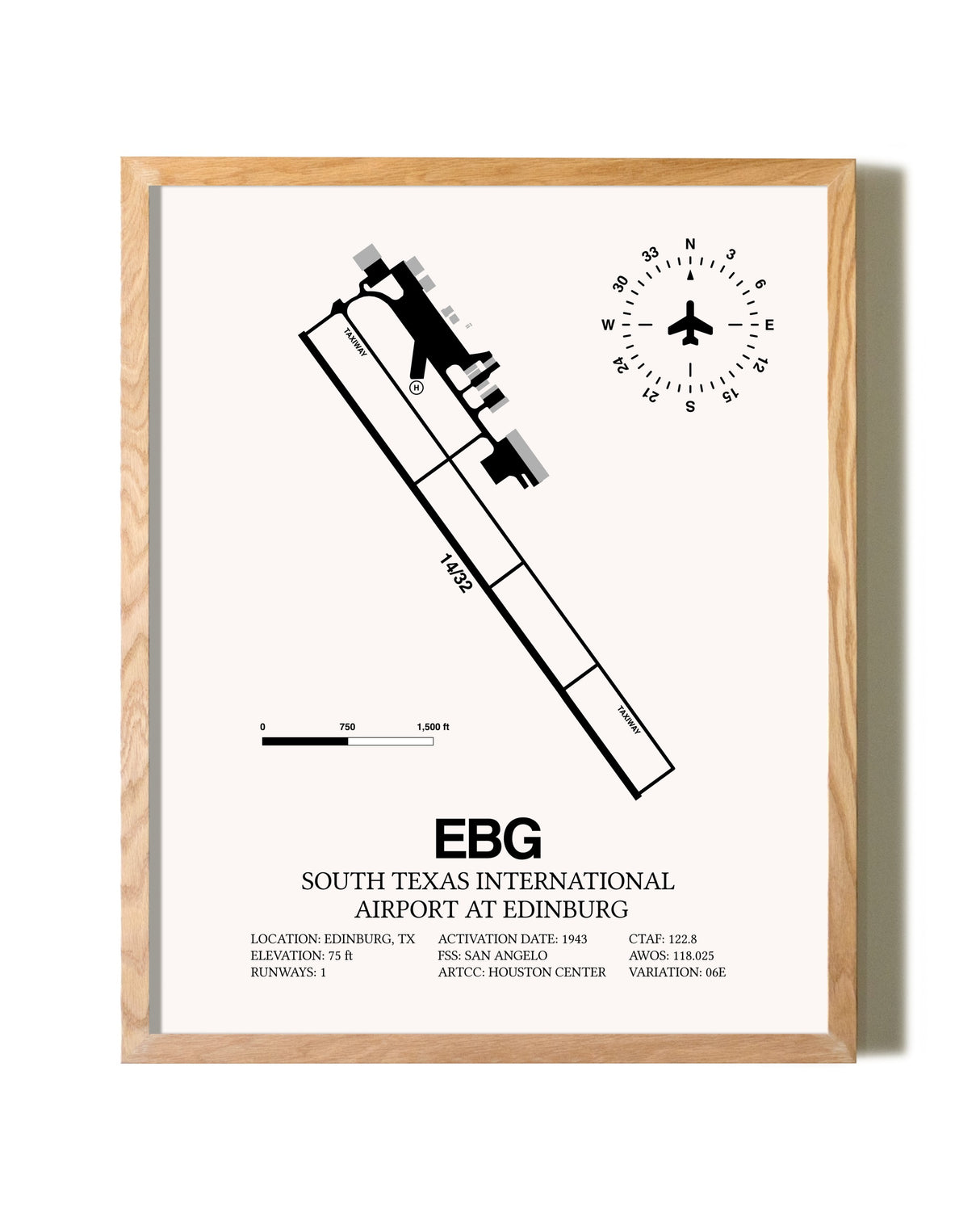 South Texas International Airport At Edinburg framed print in natural wood frame