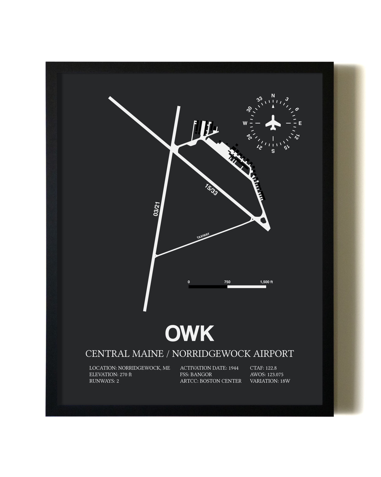 Unframed Central Maine / Norridgewock Airport map print poster