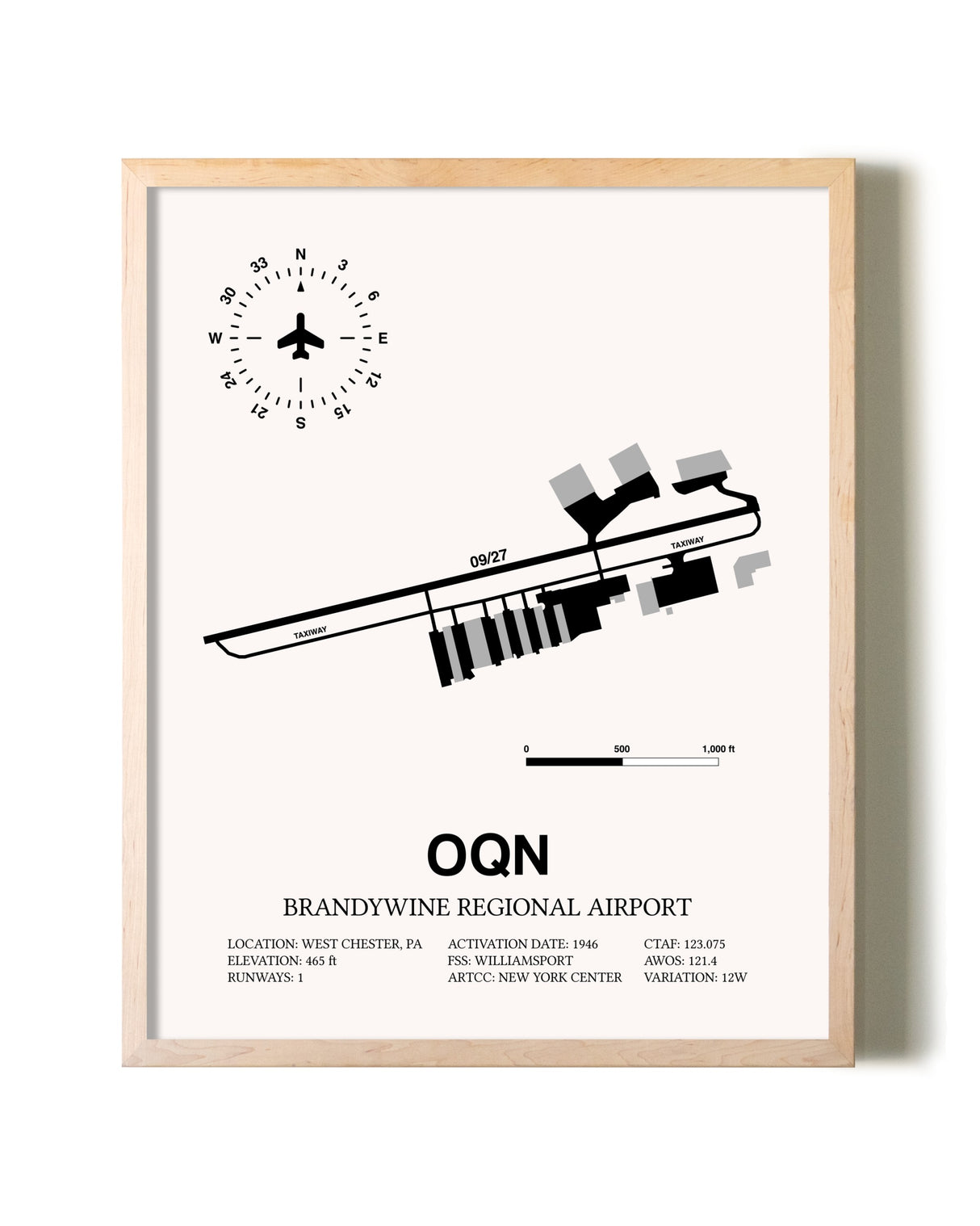 Brandywine Regional Airport framed wall art in white frame