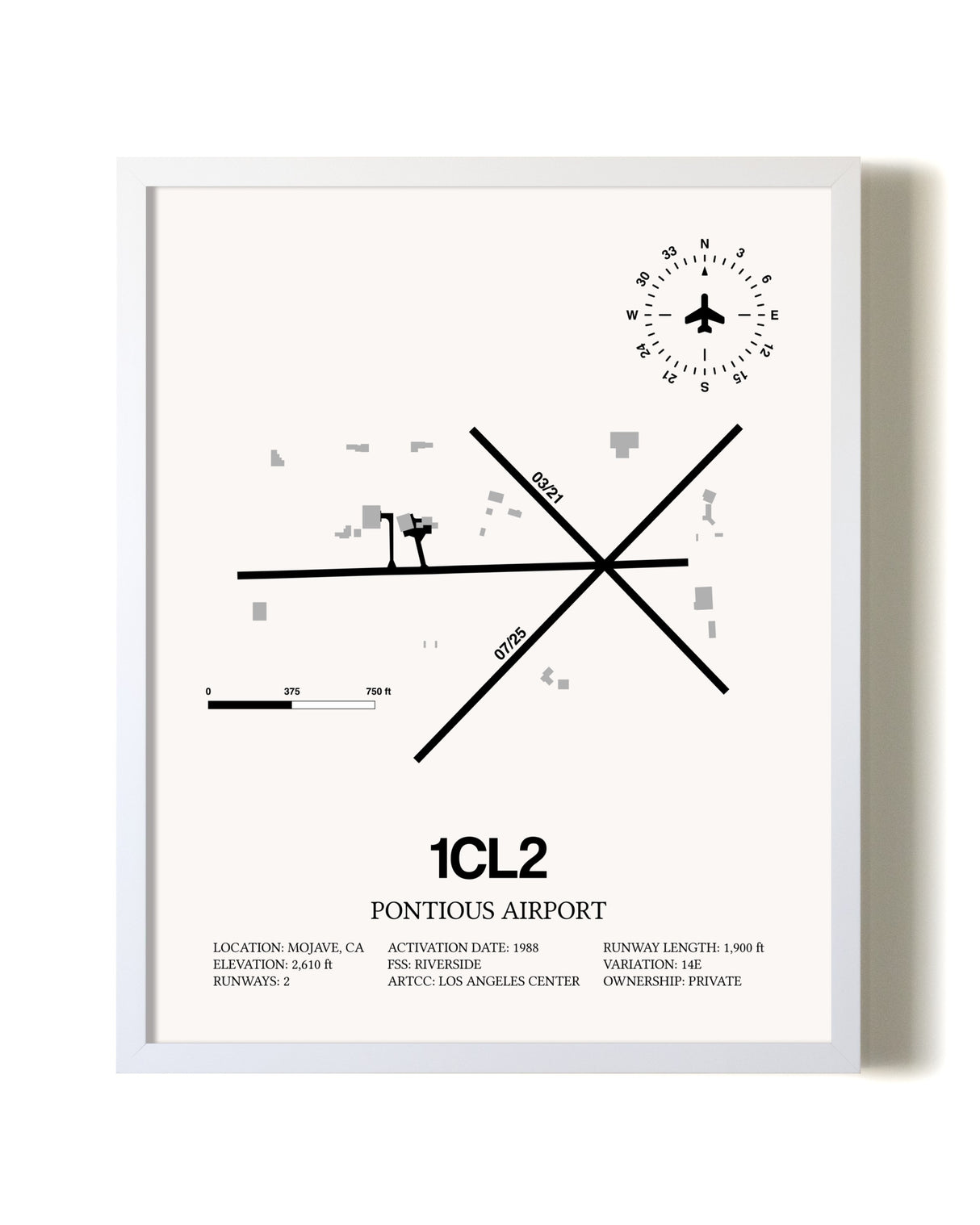 Ancient Valley / Pontious Airport airport map poster in oak frame
