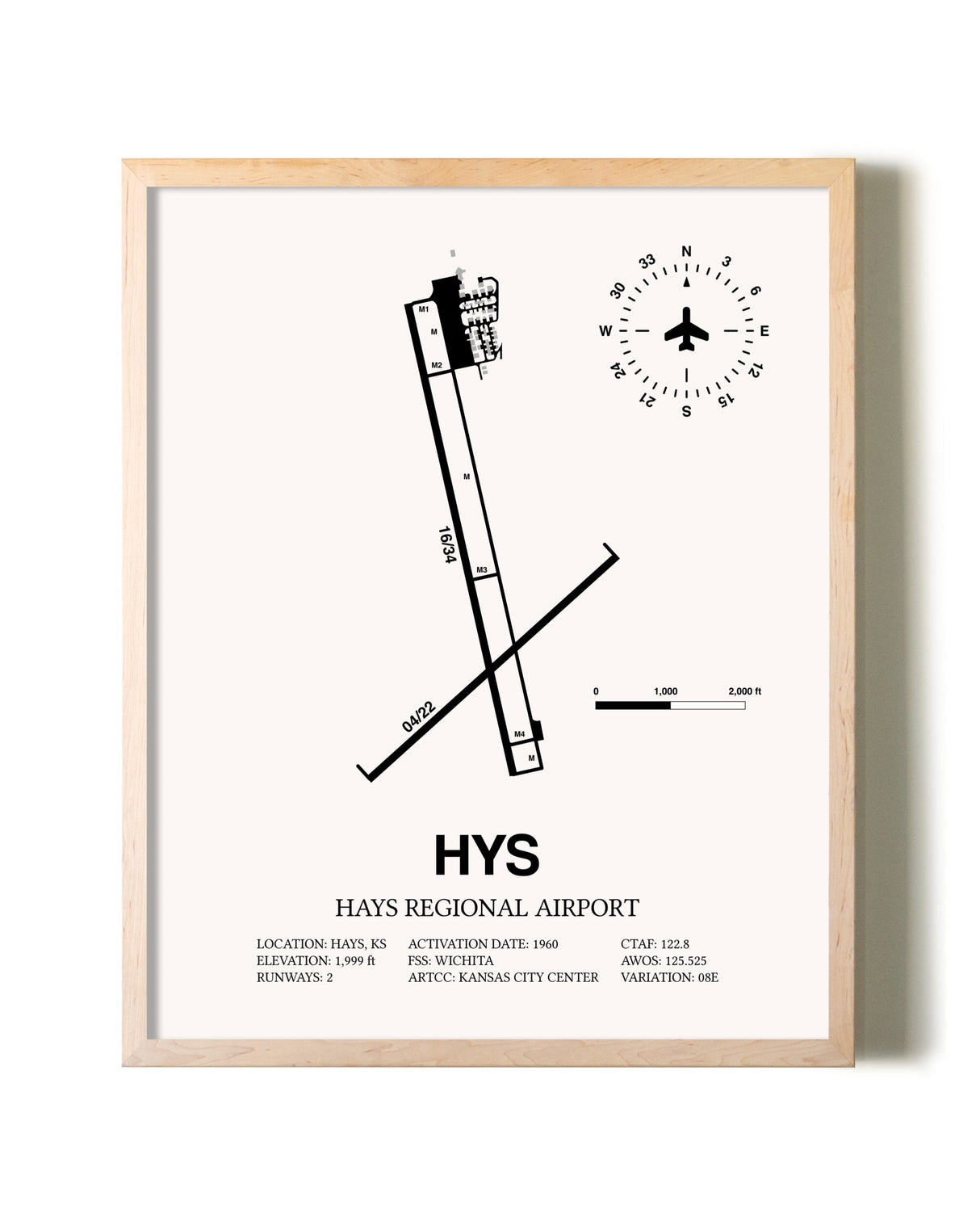 Hays Regional Airport framed wall art in white frame
