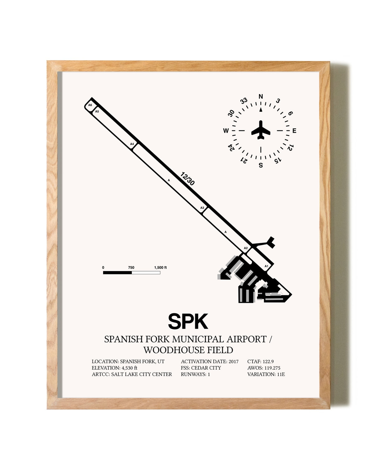 Spanish Fork Municipal Airport / Woodhouse Field framed print in natural wood frame
