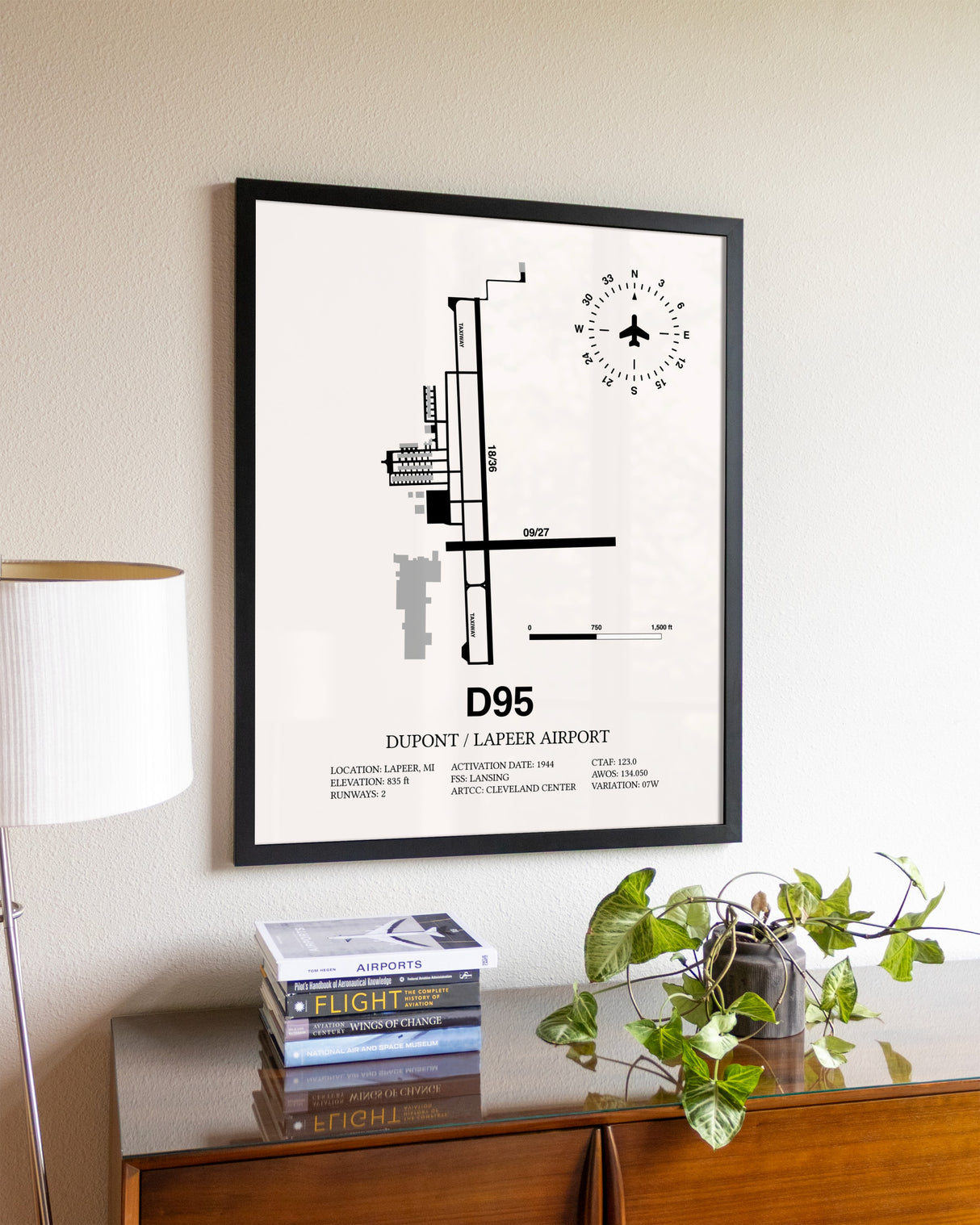 Dupont / Lapeer Airport aviation wall décor in black wood frame