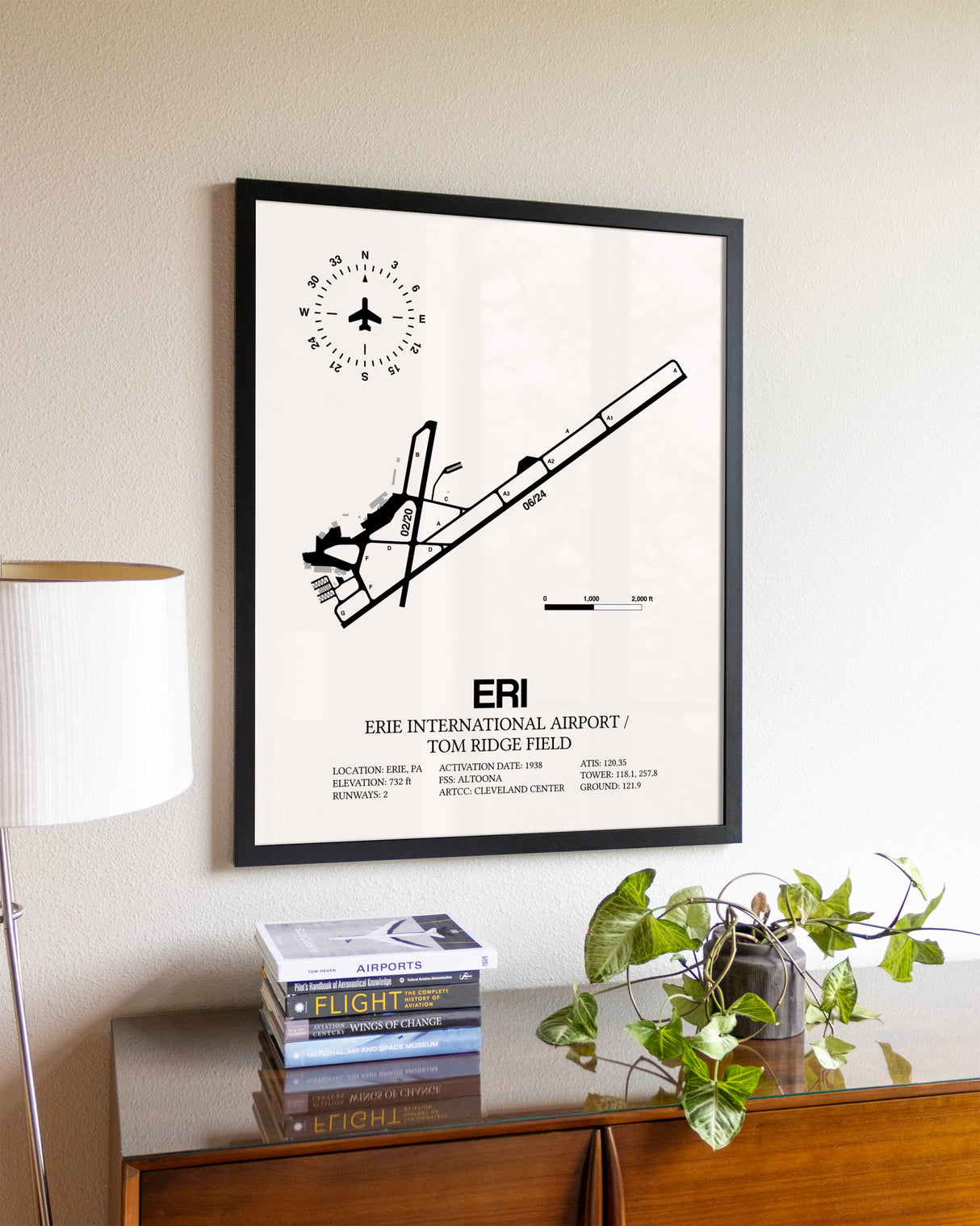 Erie International Airport / Tom Ridge Field aviation wall décor in black wood frame