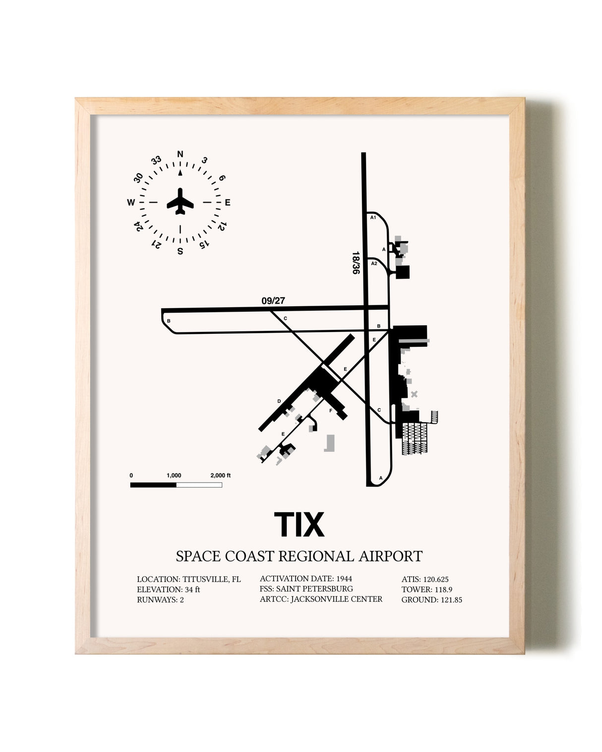 Space Coast Regional Airport framed wall art in white frame