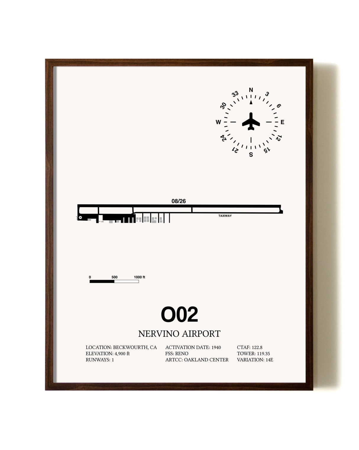 Nervino Airport aviation print in walnut frame