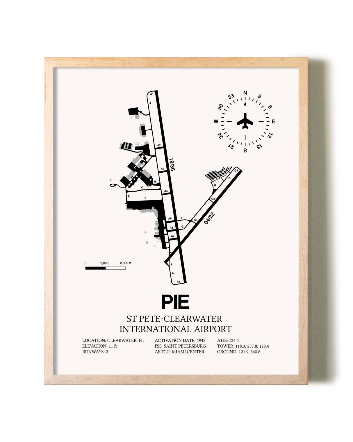 St. Pete-Clearwater International Airport framed wall art in white frame
