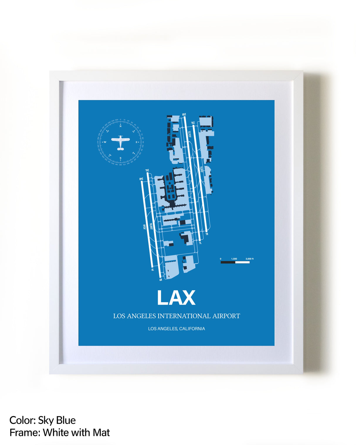 Los Angeles International Airport framed wall art in white frame with mat