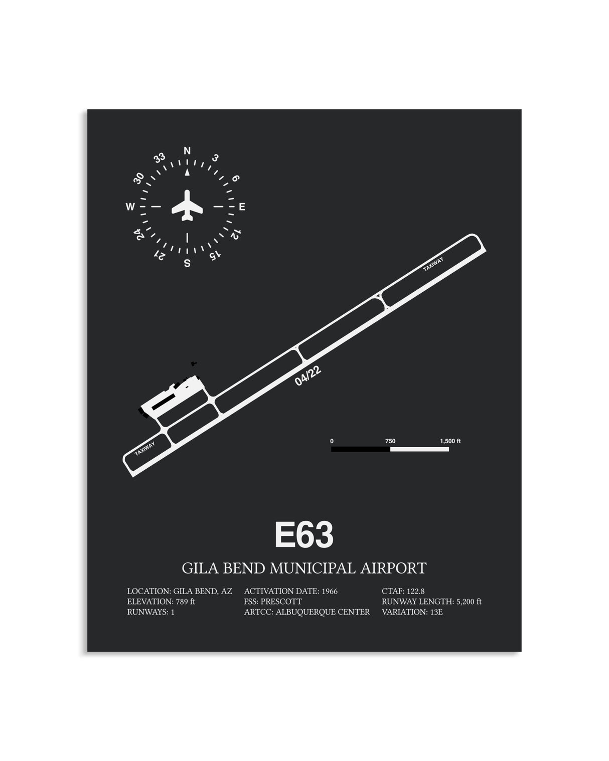 Gray Framed Gila Bend Municipal Airport layout wall art poster