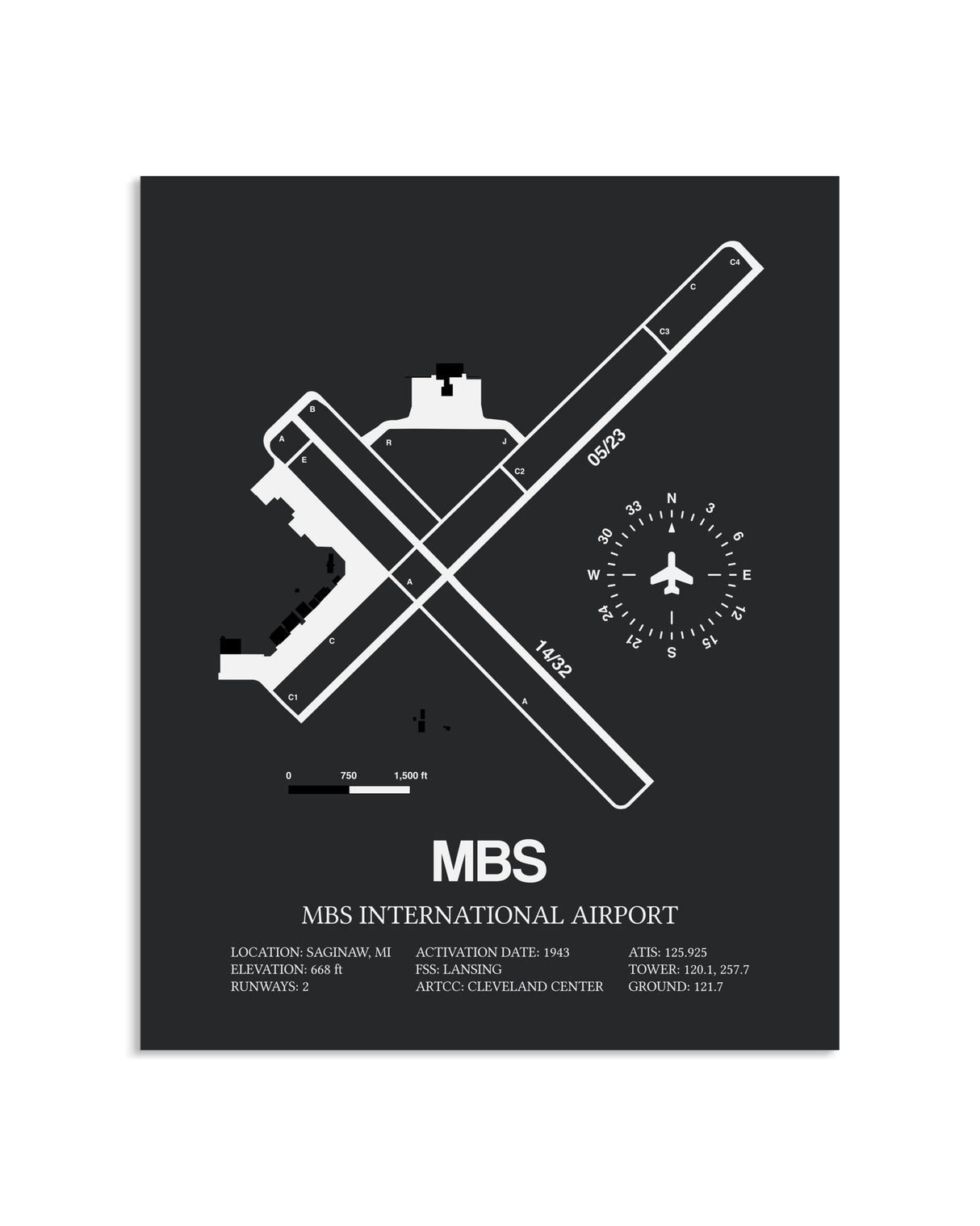 Gray Framed MBS International Airport layout wall art poster
