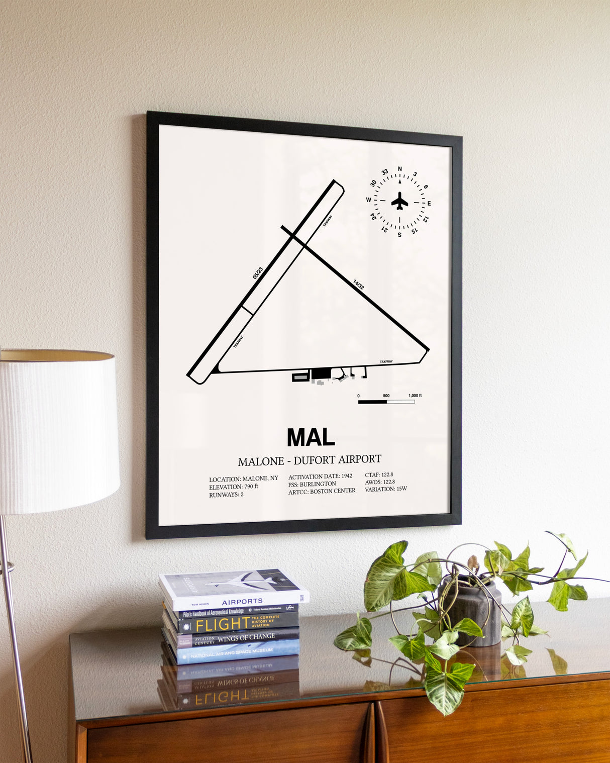Malone-Dufort Airport aviation wall décor in black wood frame