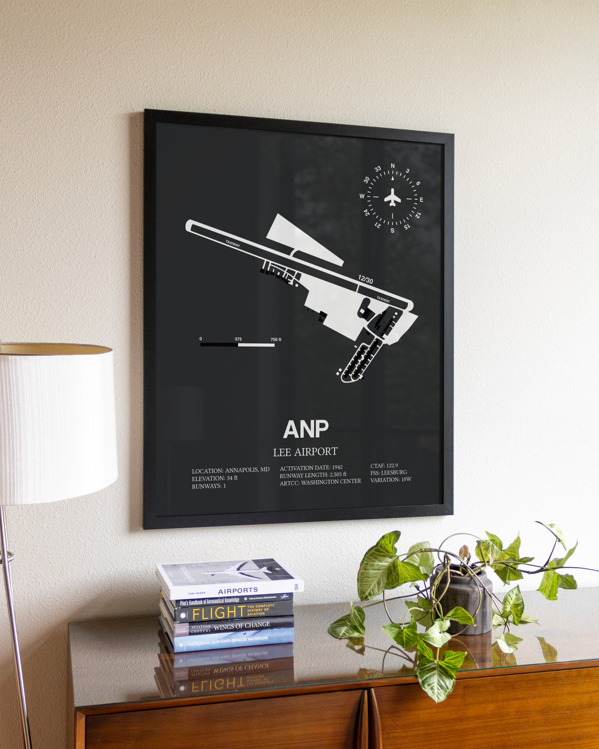 Gray Framed Lee Airport wall art poster in black frame