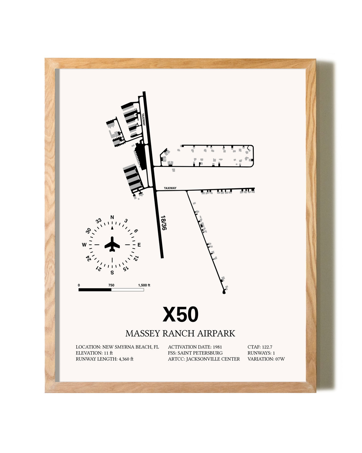 Massey Ranch Airpark framed print in natural wood frame